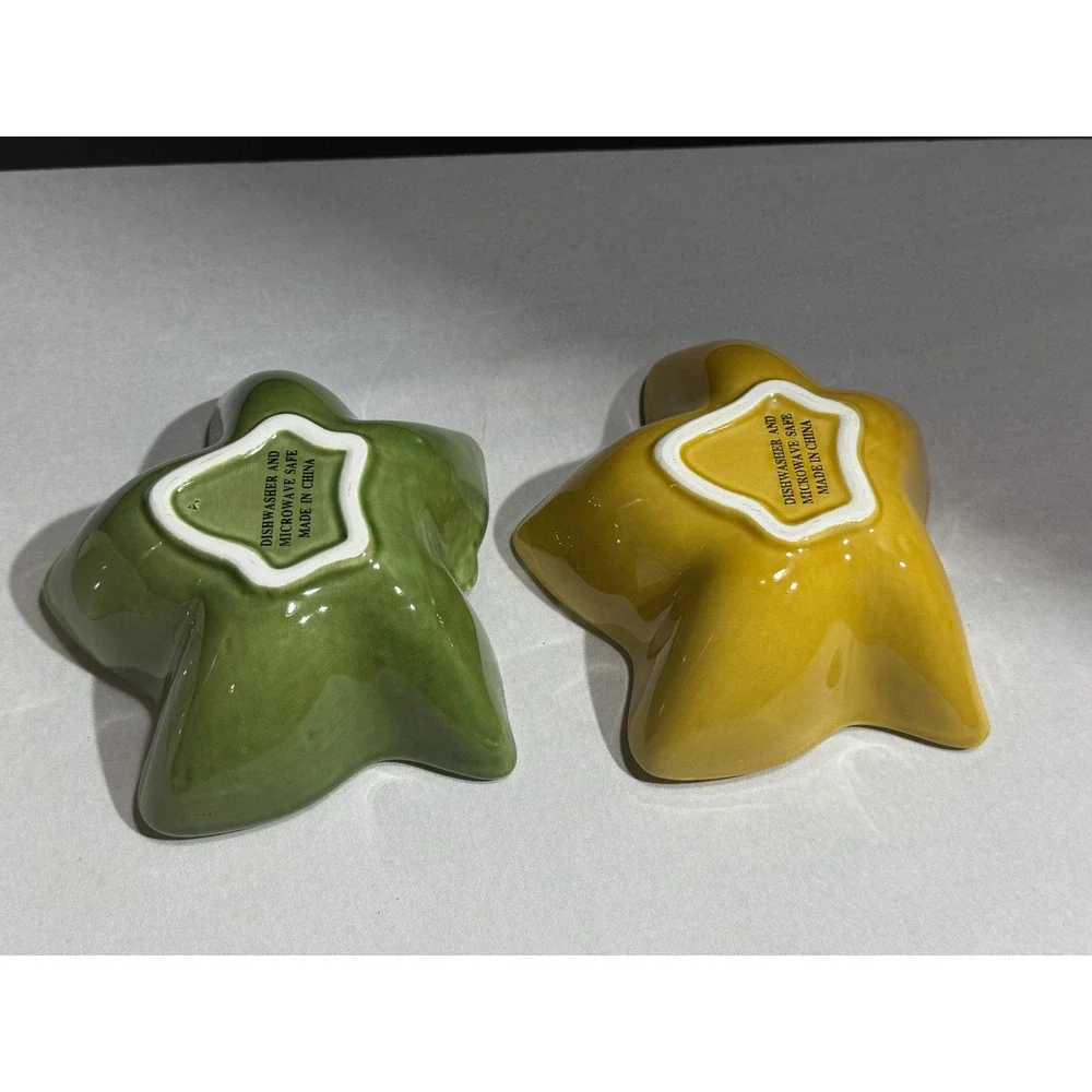 Set of 3 Ceramic Ivy Leaf Dipping Bowls Yellow Green Cream Autumn Harvest Decor